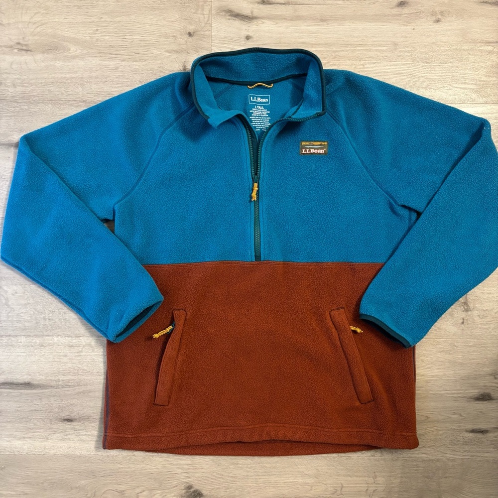 L.L.Bean Teal Quarter-Zip Fleece Size Large Tall